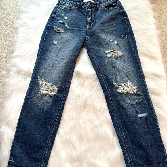 KanCan Denim - KANCAN Jeans Straight Leg High Waist Girlfriend Distressed Boho Size 27 #KC9147D